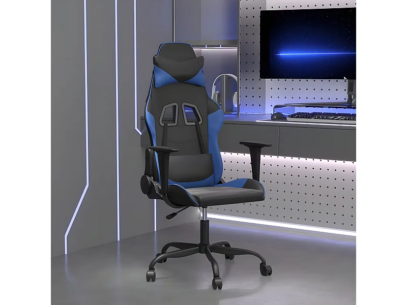 Cadeira gaming de massagens couro artificial preto e azul