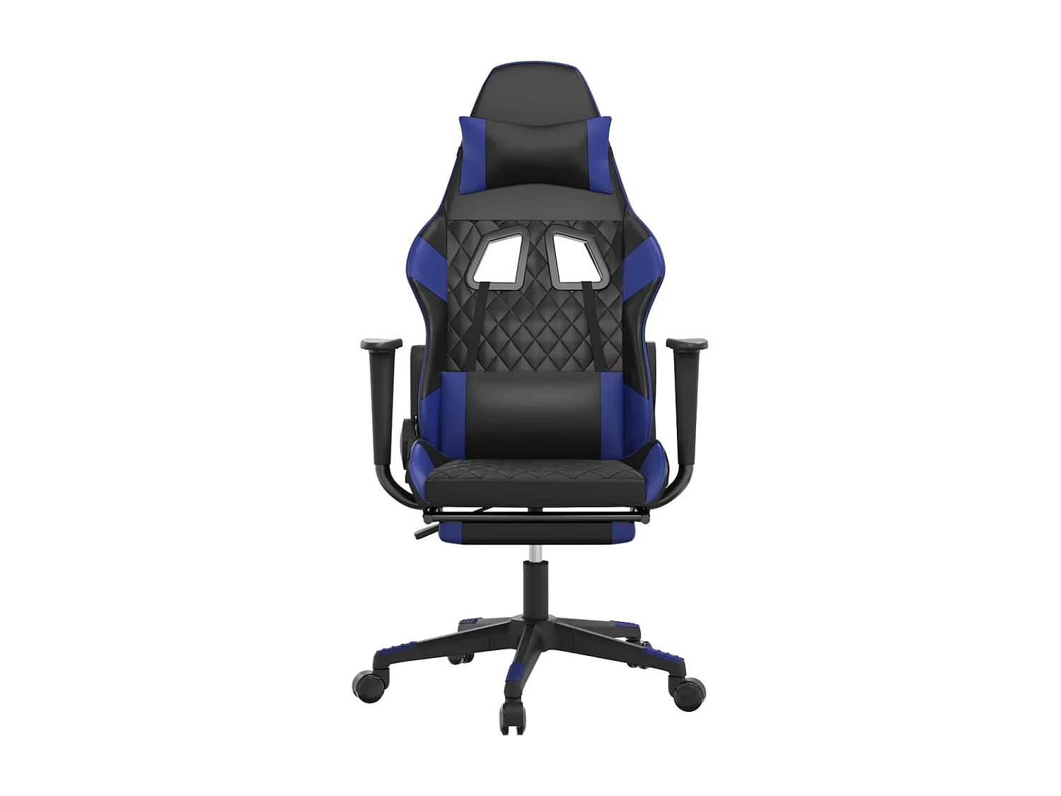 Cadeira gaming massagens c/ apoio pés couro artif. preto/azul