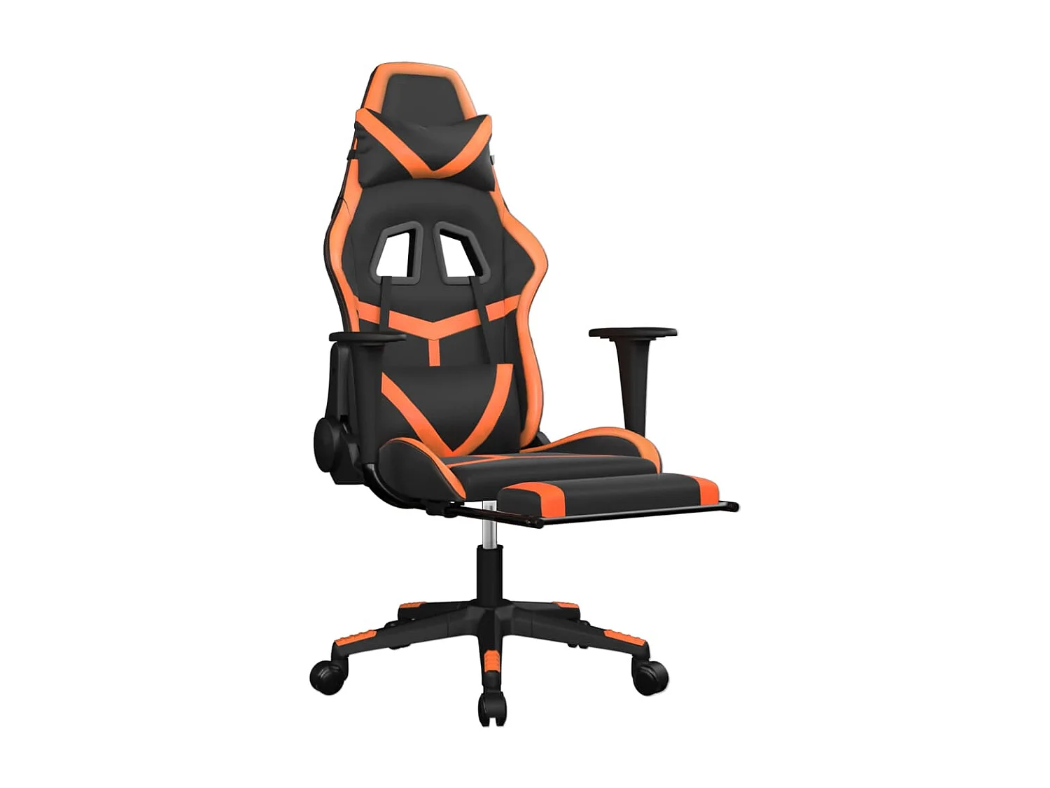 Silla gaming con reposapiés cuero sintético negro naranja