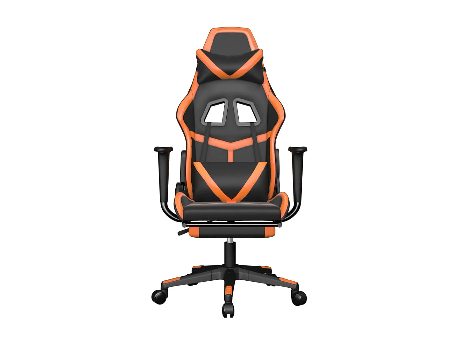 Silla gaming con reposapiés cuero sintético negro naranja