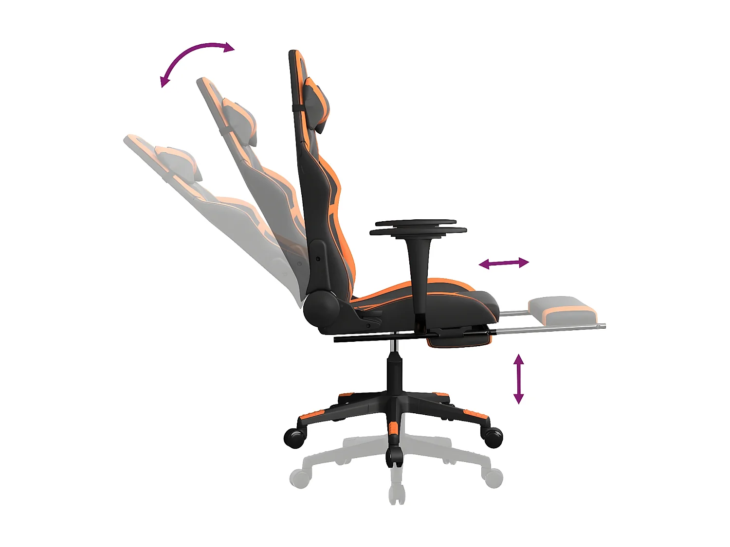 Silla gaming con reposapiés cuero sintético negro naranja