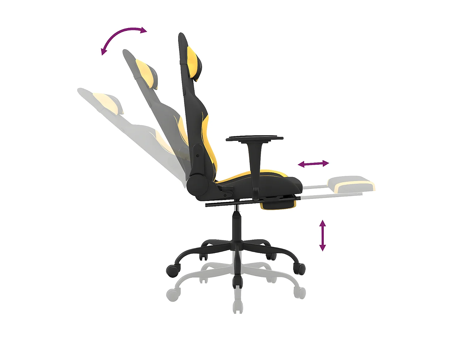 Cadeira de gaming com apoio para os pés tecido preto e amarelo