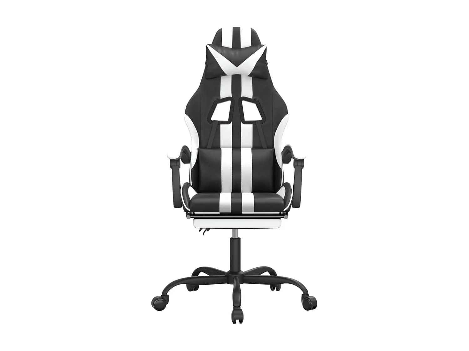 Silla gaming con reposapiés cuero sintético negro blanco