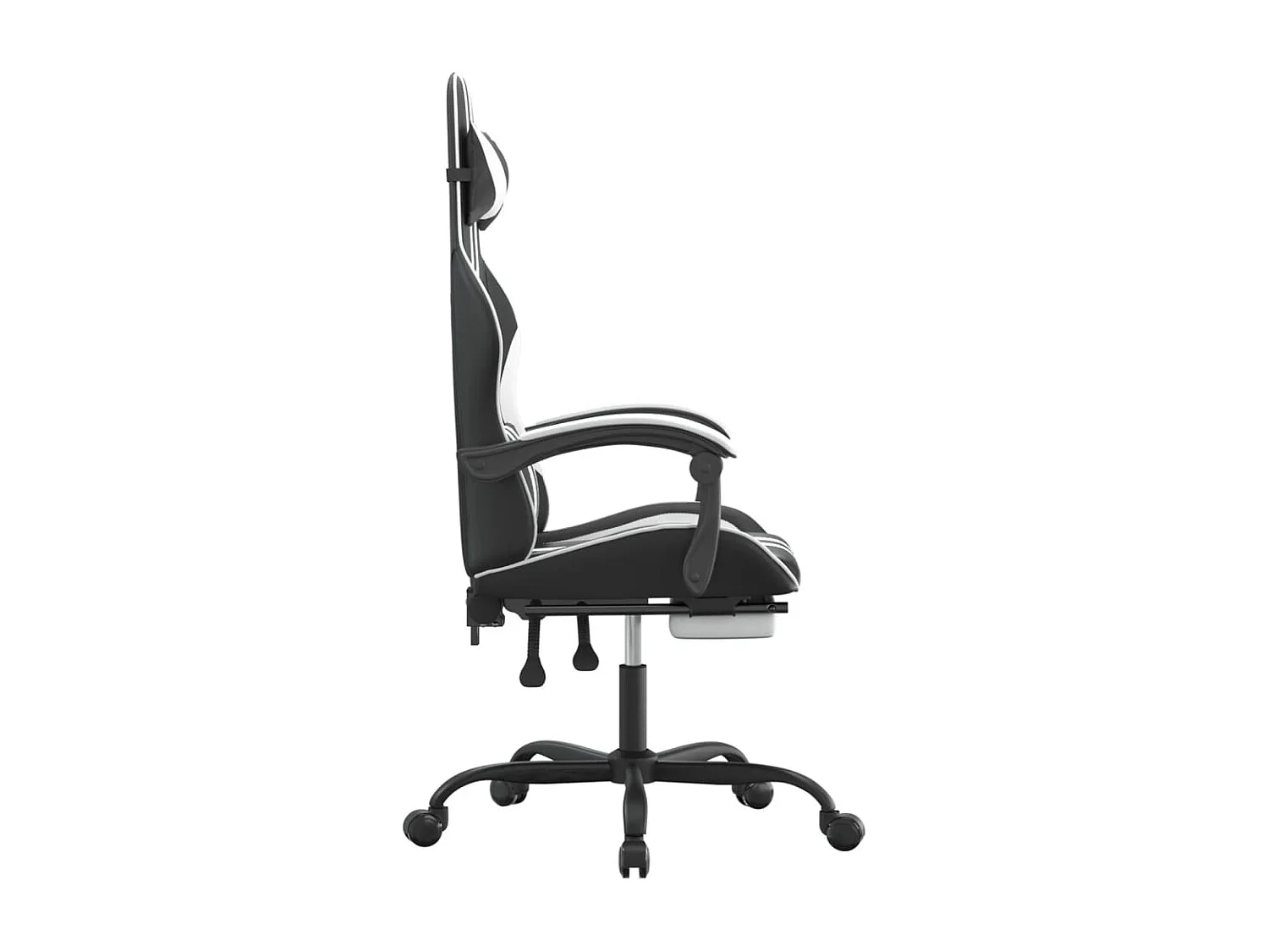 Silla gaming con reposapiés cuero sintético negro blanco