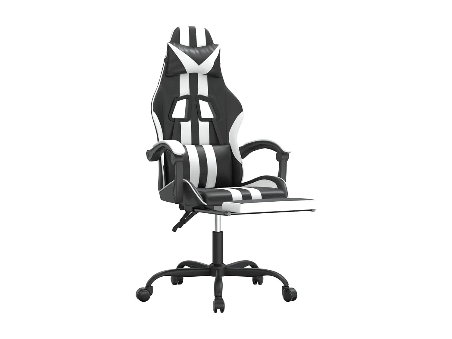 Silla gaming con reposapiés cuero sintético negro blanco
