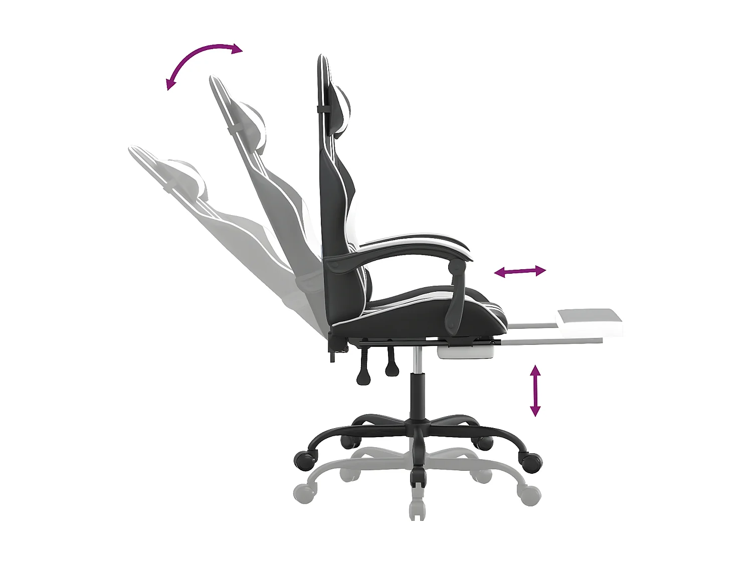 Silla gaming con reposapiés cuero sintético negro blanco