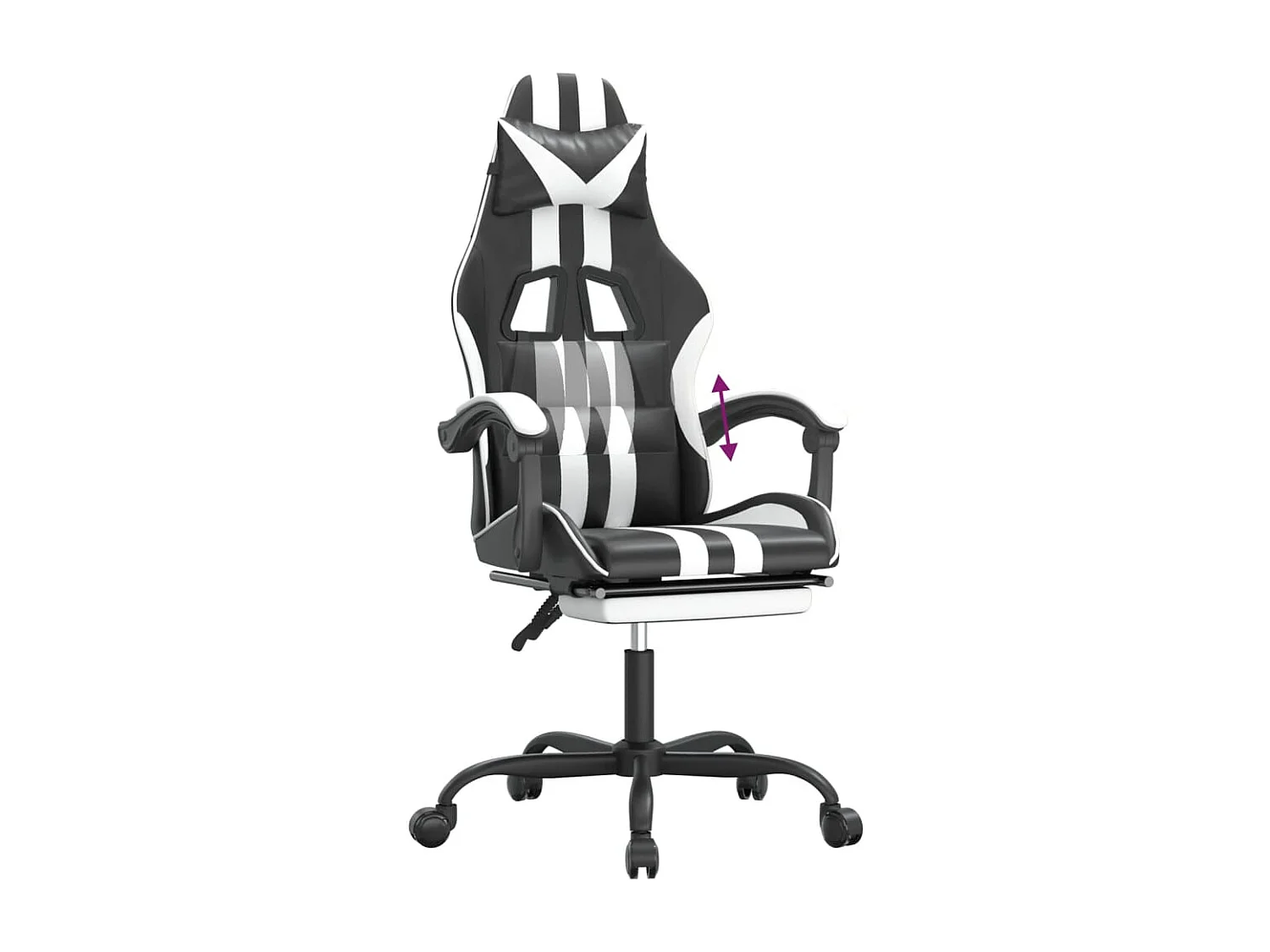Silla gaming con reposapiés cuero sintético negro blanco