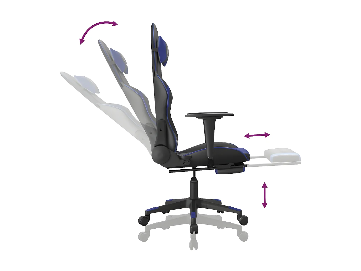 Cadeira gaming c/ apoio para pés couro artificial preto e azul