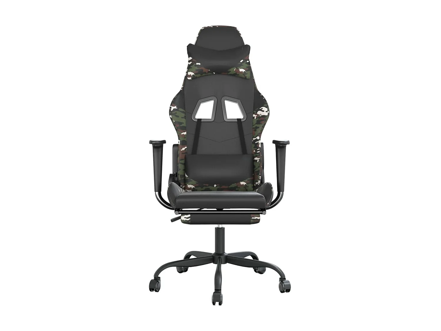 Cadeira gaming c/ apoio pés couro artificial preto e camuflado