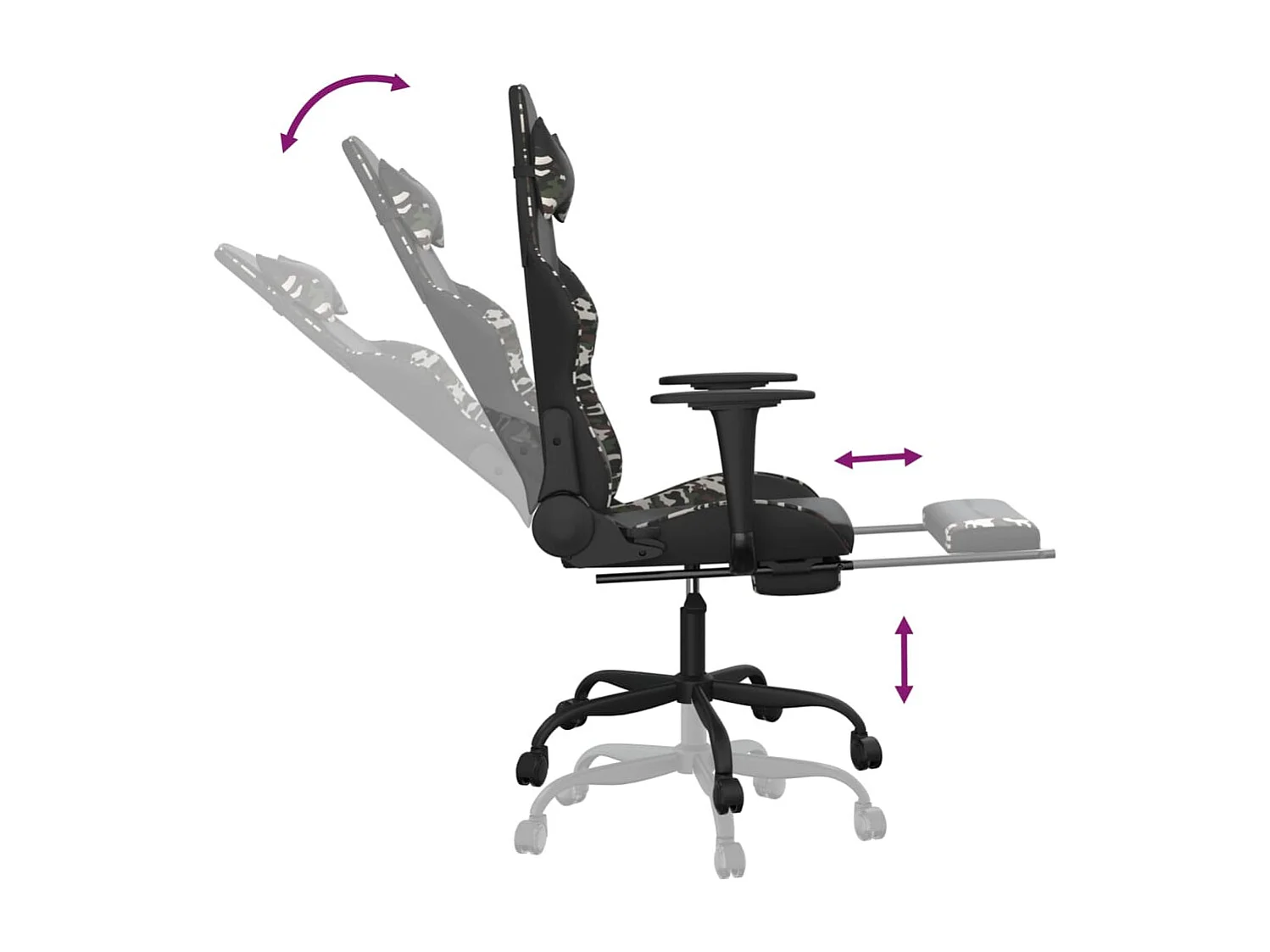 Cadeira gaming c/ apoio pés couro artificial preto e camuflado