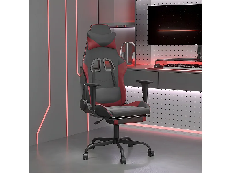 Chaise de jeu avec repose-pied Noir/rouge bordeaux Similicuir