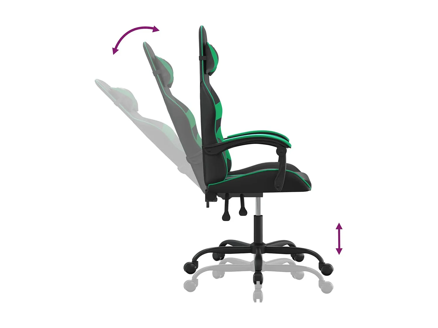 Chaise de jeu pivotante Noir et vert Similicuir