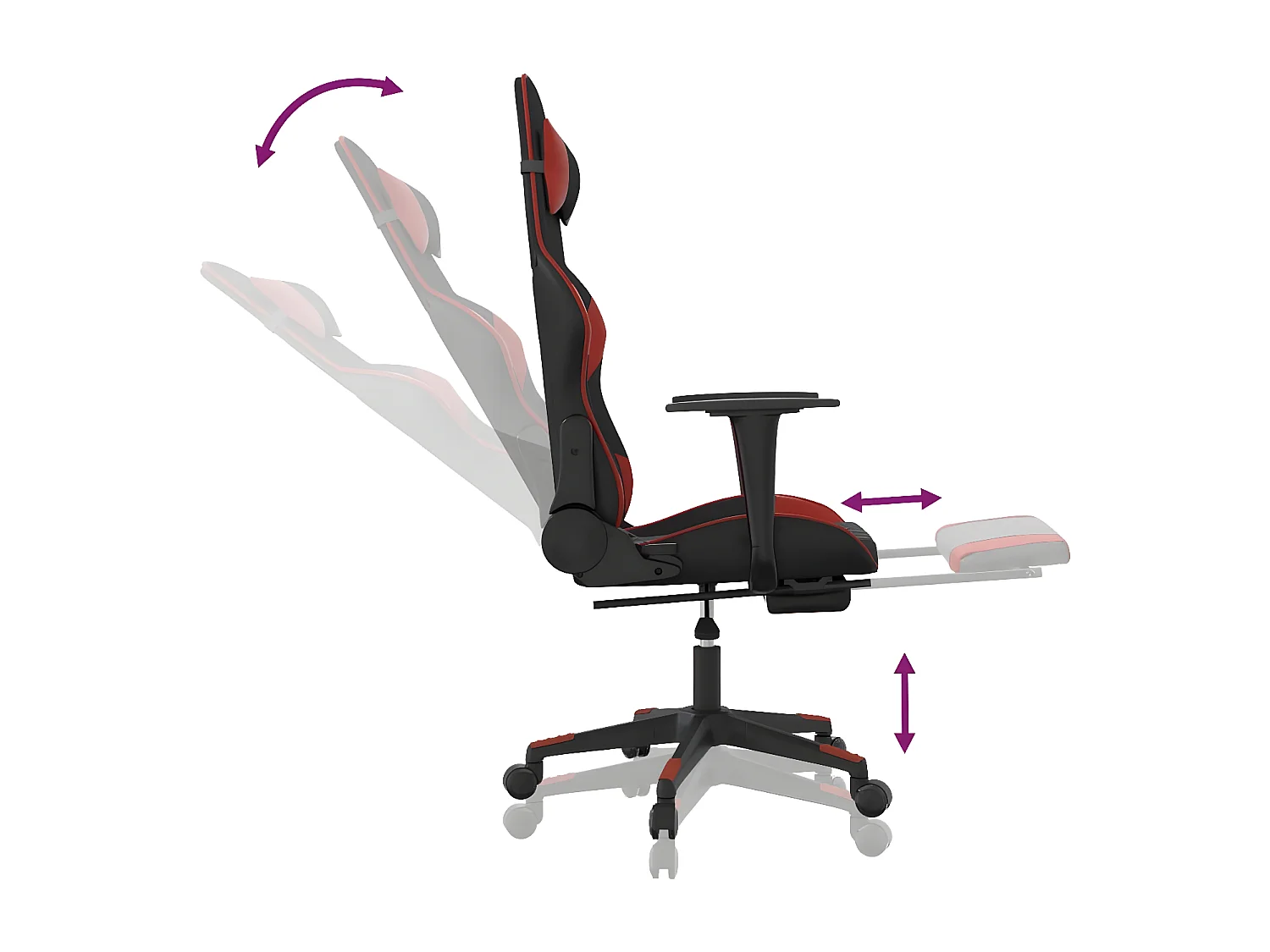 Silla gaming con reposapiés cuero sintético negro rojo tinto