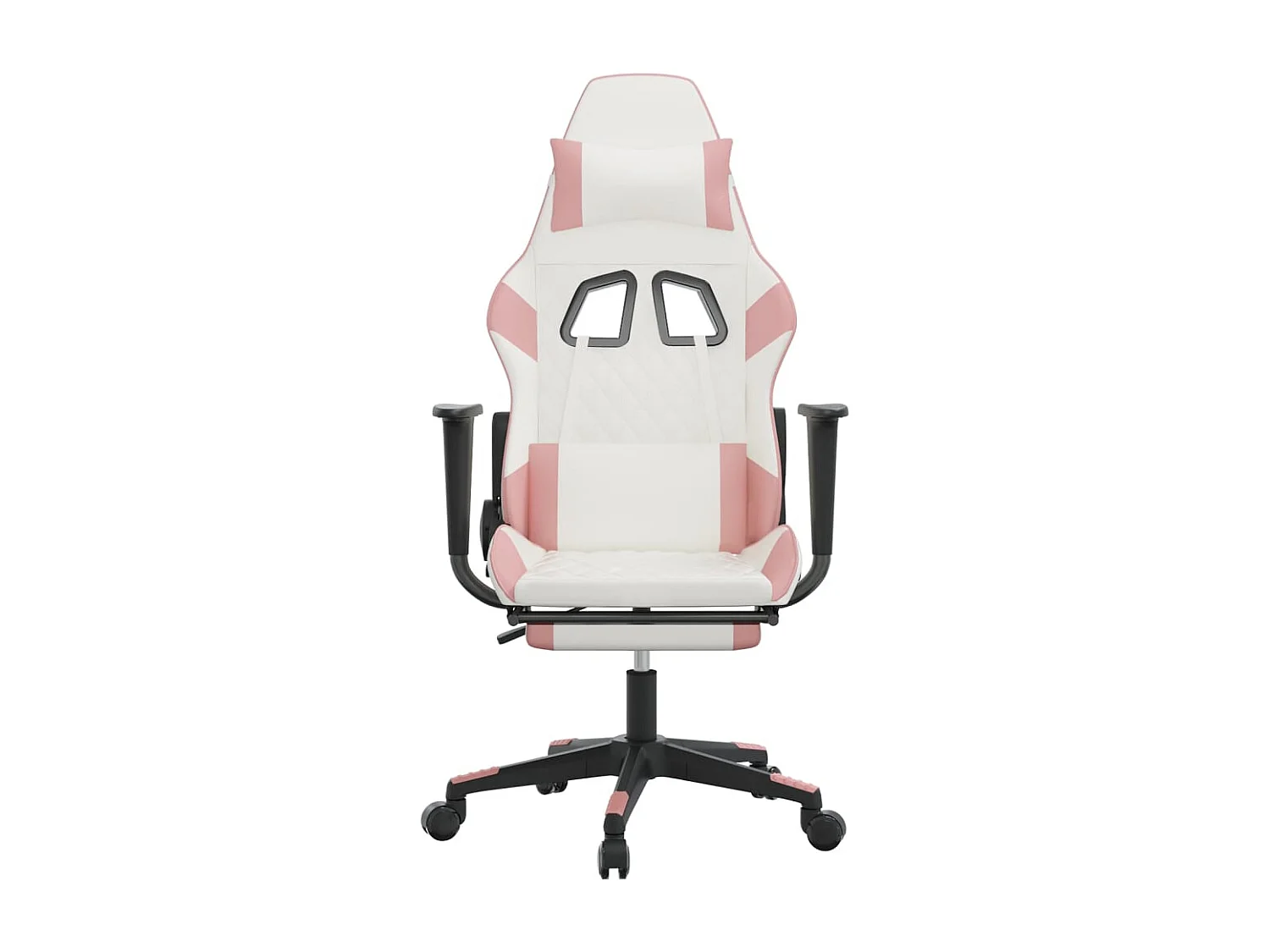 Silla gaming masaje y reposapiés cuero sintético blanco y rosa