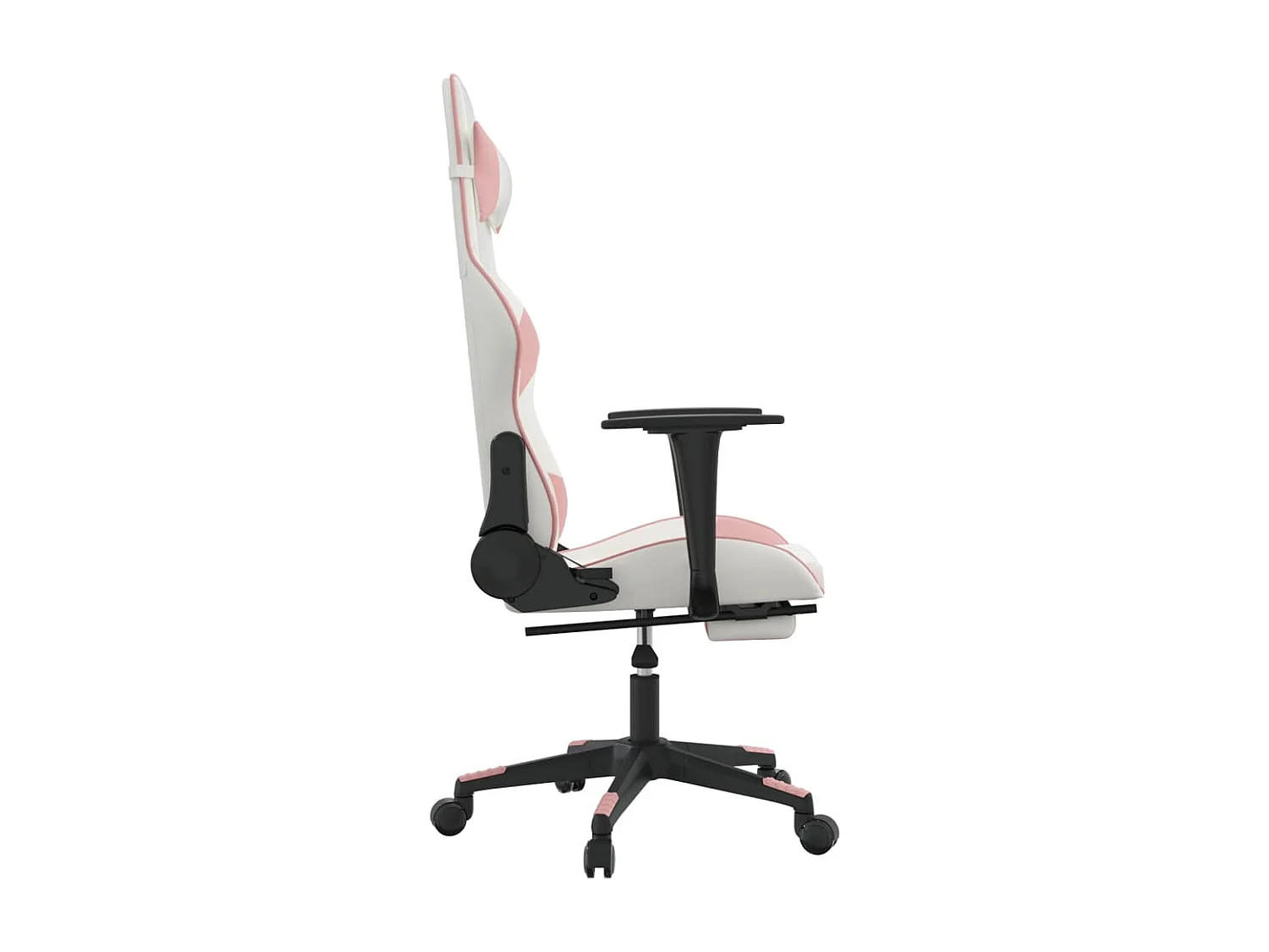 Silla gaming masaje y reposapiés cuero sintético blanco y rosa