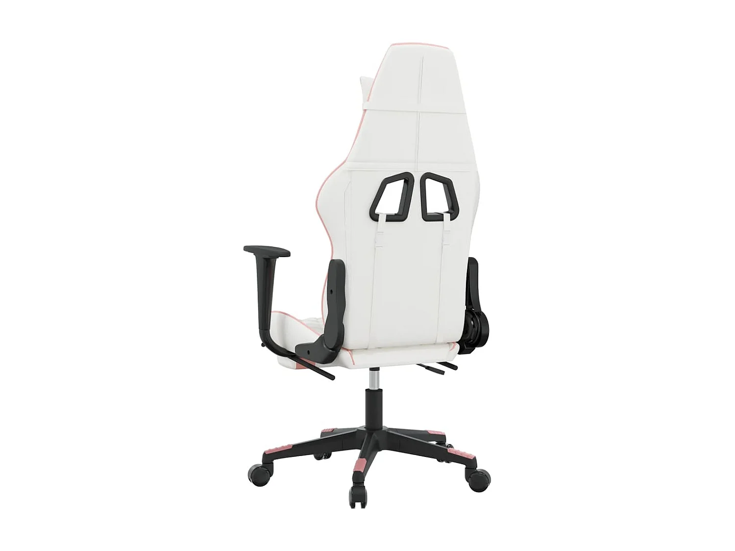 Silla gaming masaje y reposapiés cuero sintético blanco y rosa