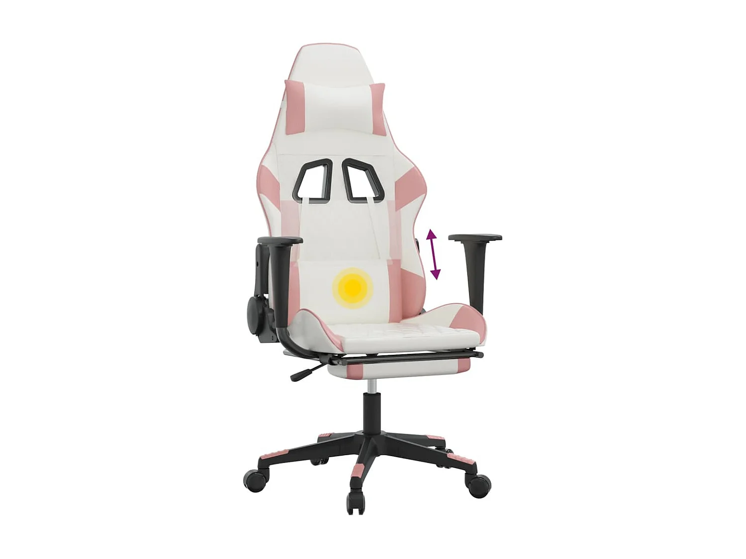 Silla gaming masaje y reposapiés cuero sintético blanco y rosa