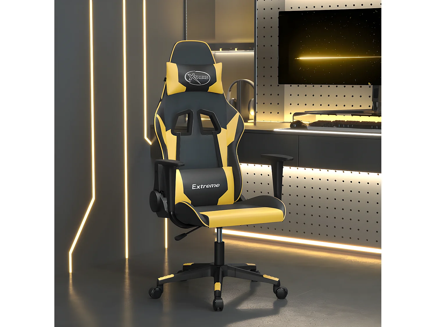 Chaise de jeu de massage Noir et doré Similicuir