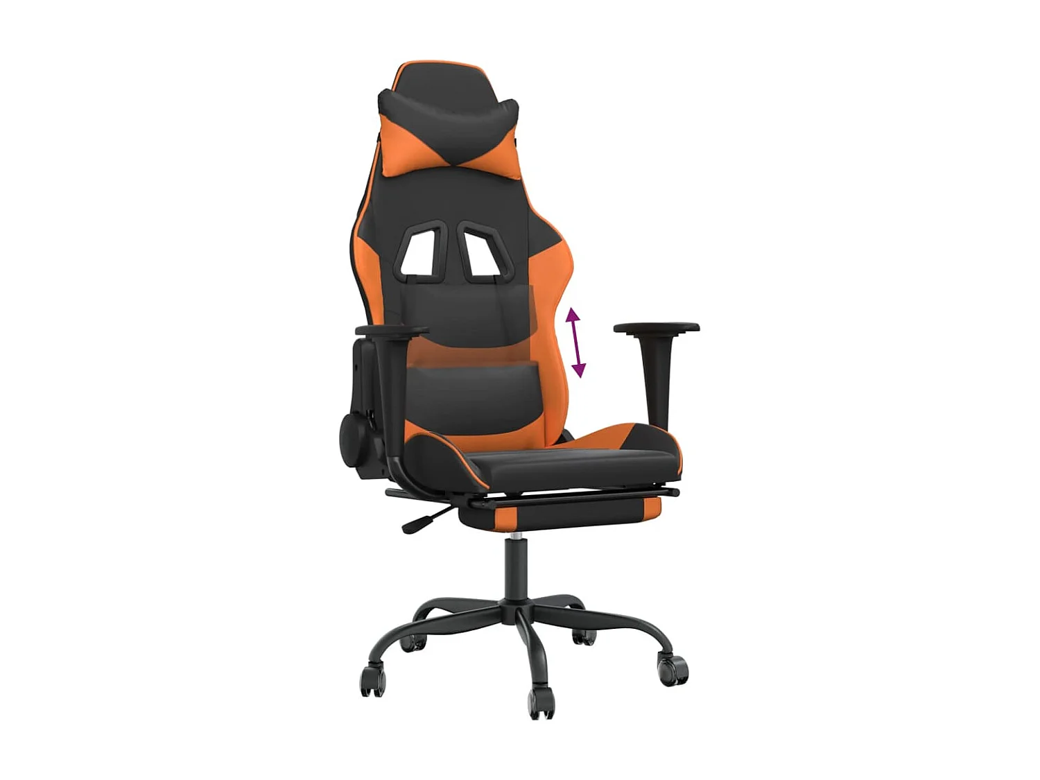 Silla gaming con reposapiés cuero sintético negro naranja