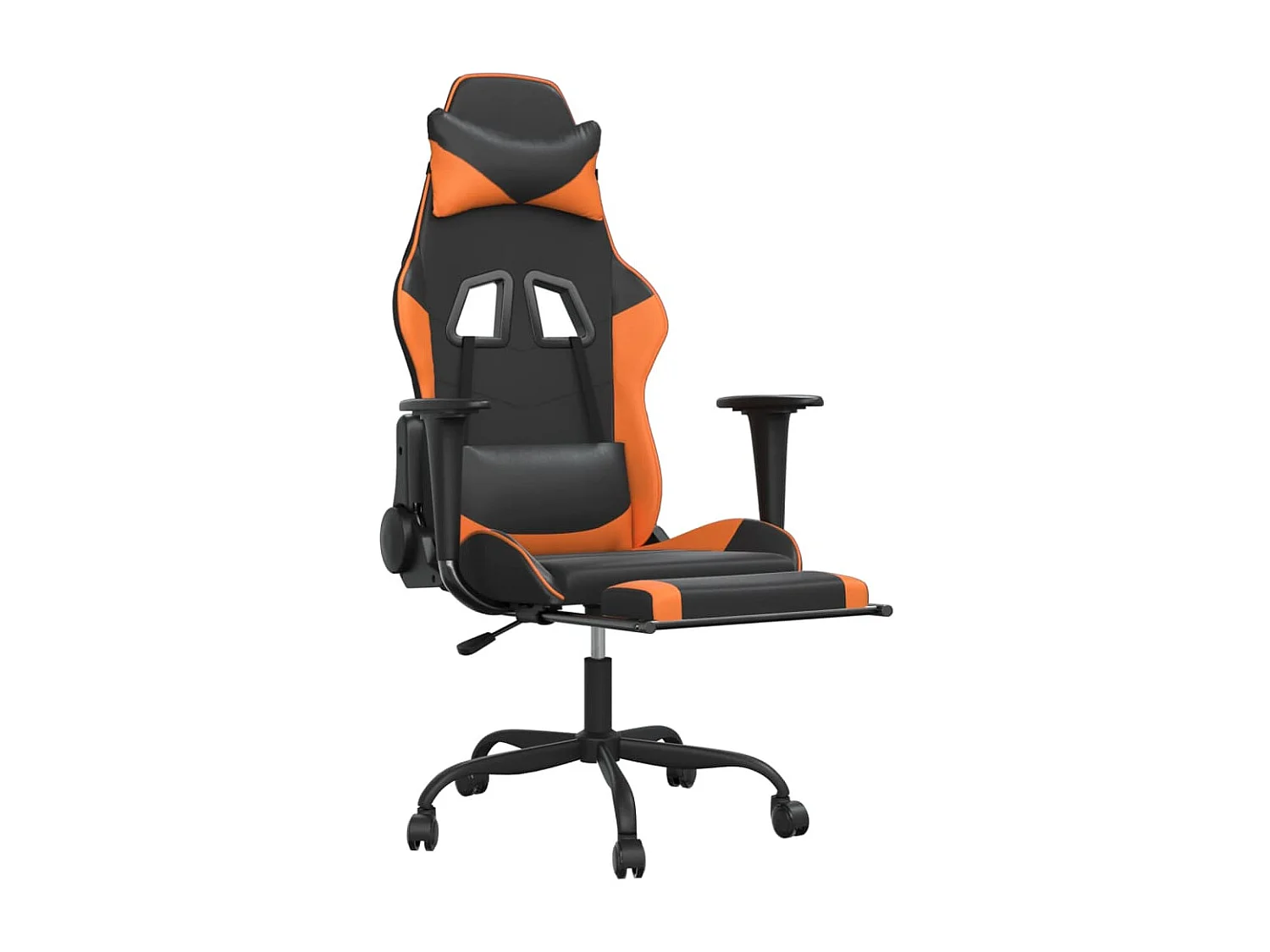 Cadeira gaming c/ apoio p/ pés couro artificial preto e laranja