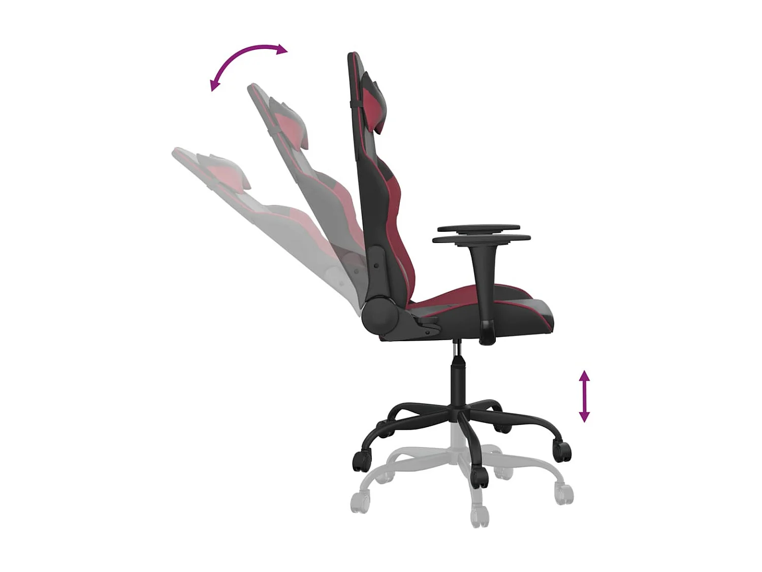 Cadeira gaming massagens couro artificial preto/vermelho tinto