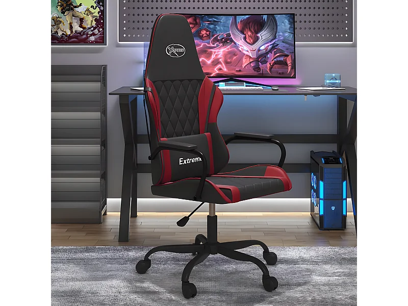 Cadeira gaming massagens couro artificial preto/vermelho tinto