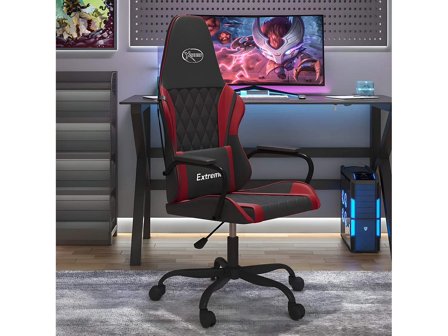 Silla gaming cuero sintético negro y rojo vino tinto