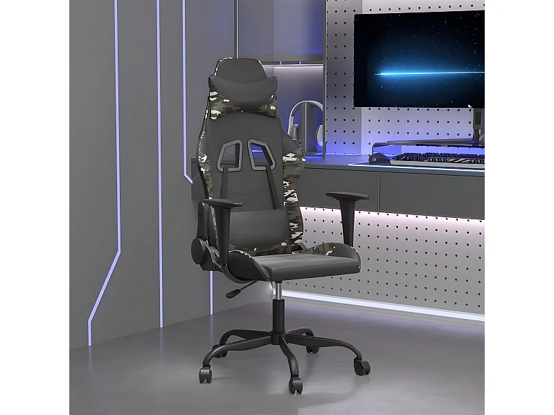 Cadeira gaming couro artificial preto e camuflado