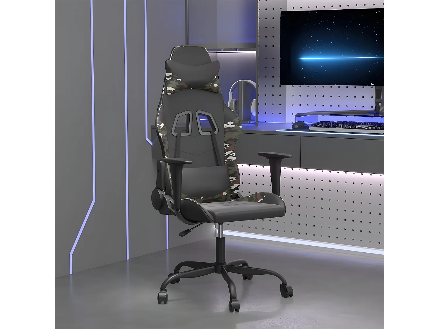 Cadeira gaming couro artificial preto e camuflado