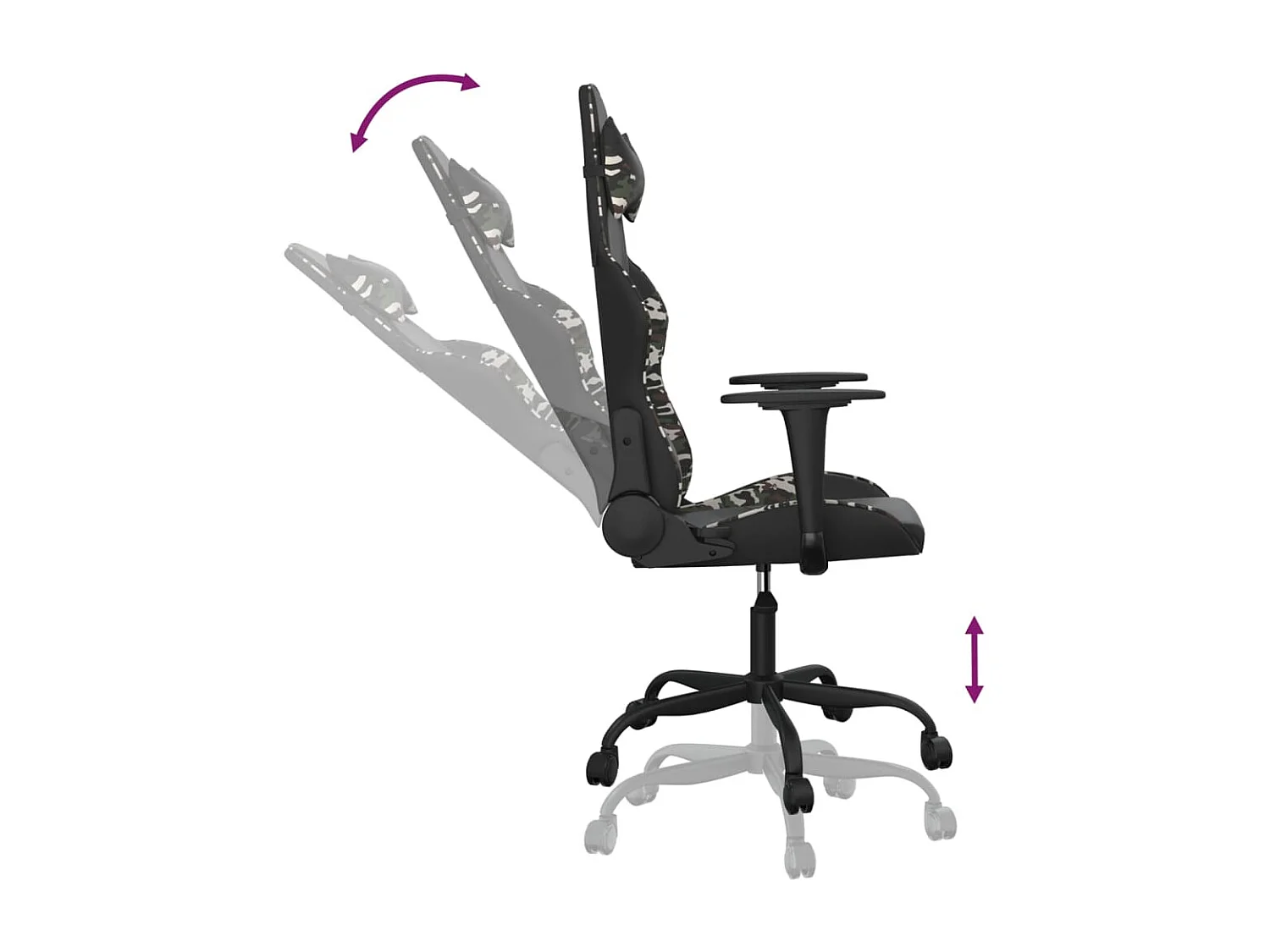 Cadeira gaming couro artificial preto e camuflado