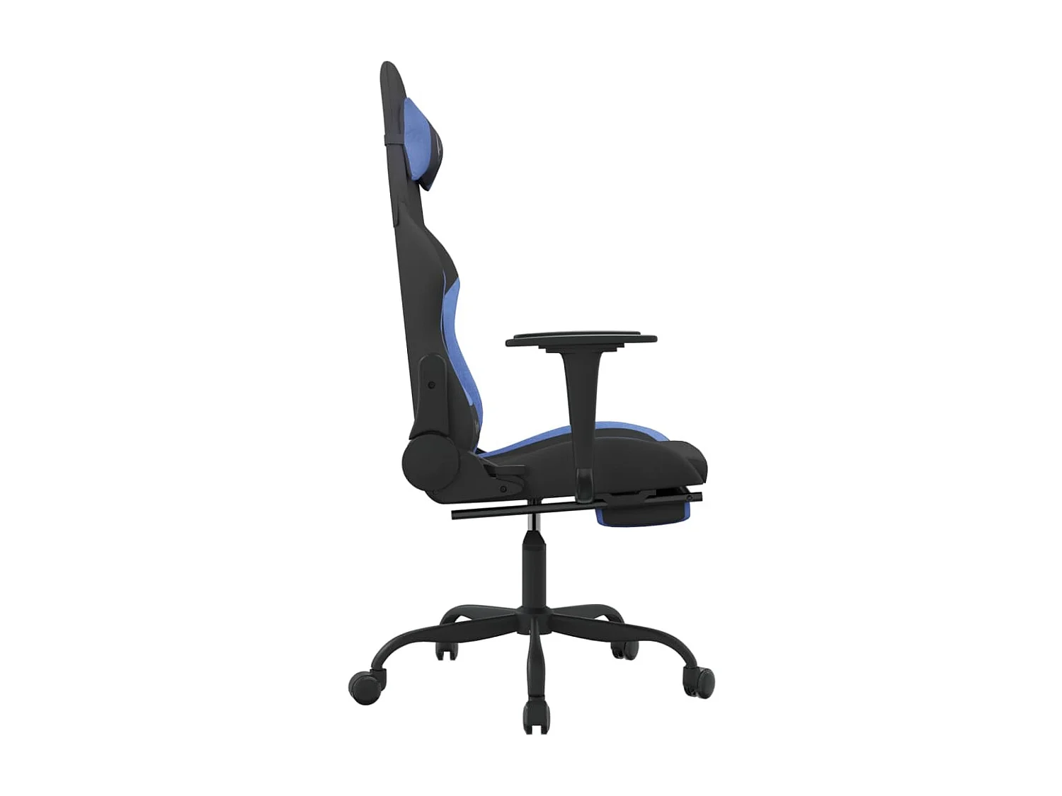 Silla gaming con reposapiés tela negro y azul