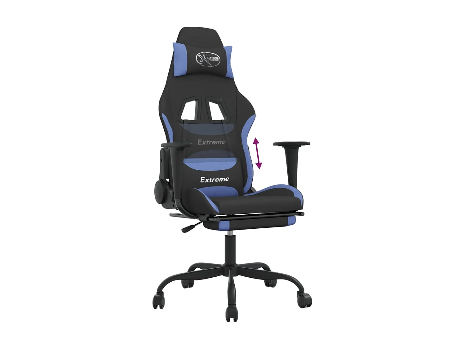 Silla gaming con reposapiés tela negro y azul
