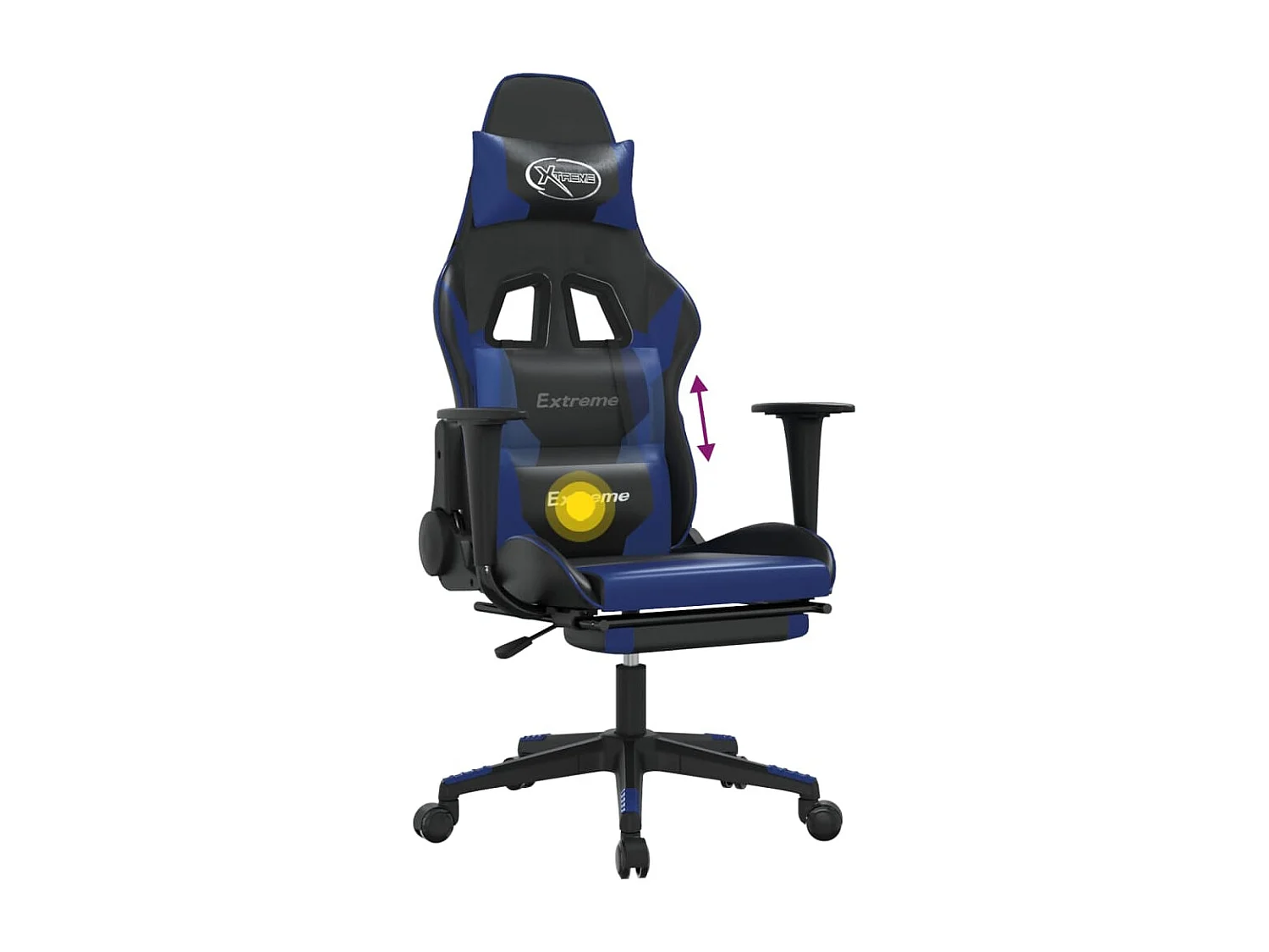 Cadeira gaming massagens c/ apoio pés couro artif. preto/azul