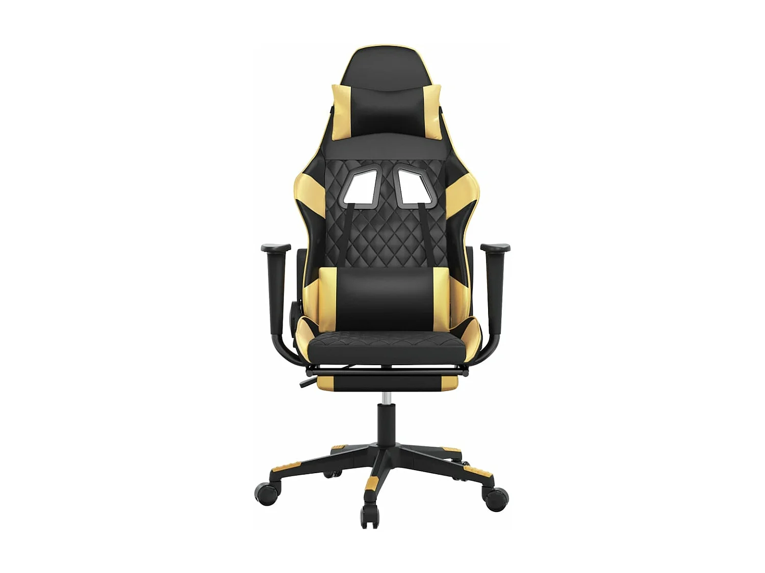 Silla gaming con reposapiés cuero sintético negro dorado
