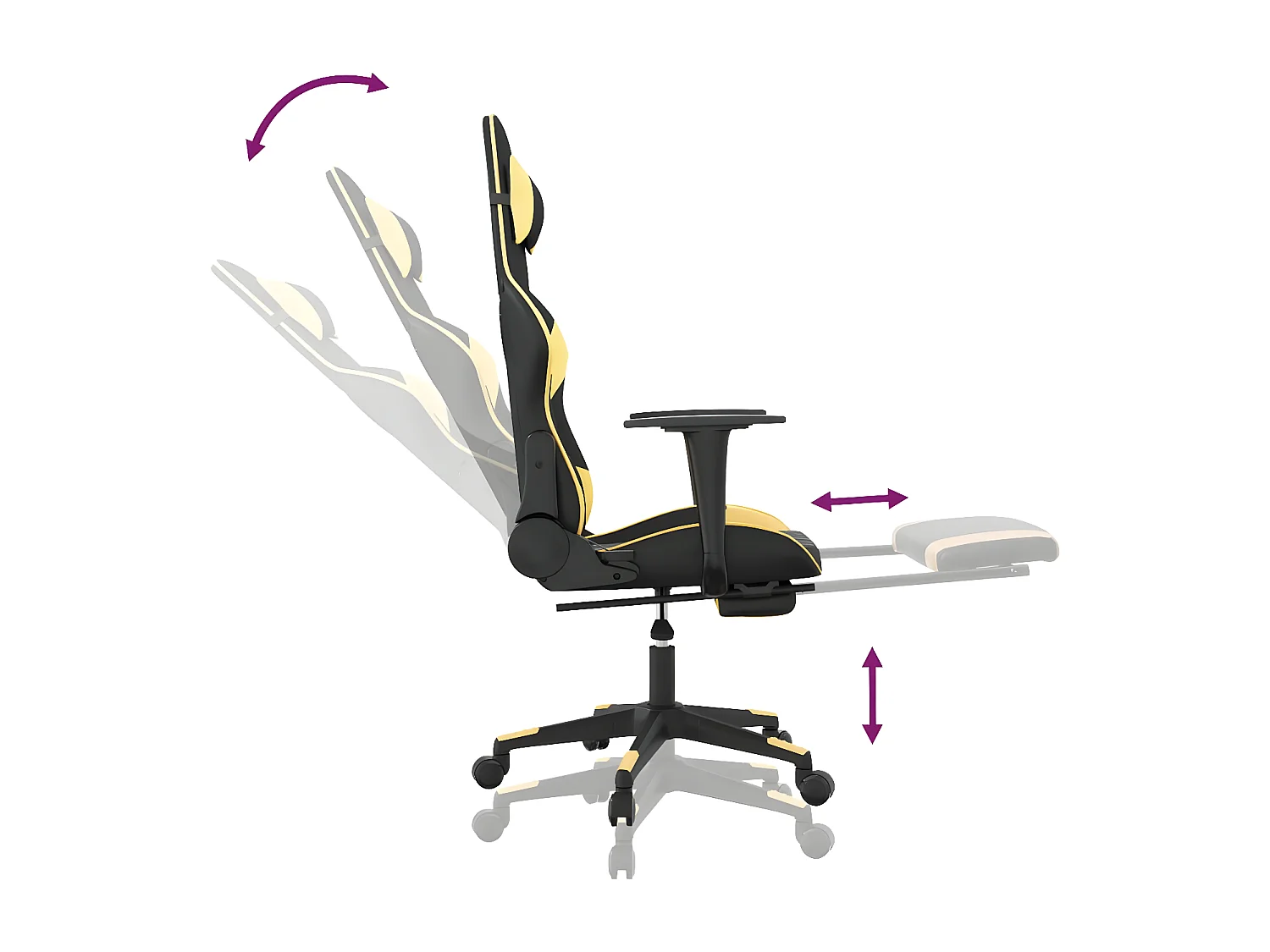 Silla gaming con reposapiés cuero sintético negro dorado