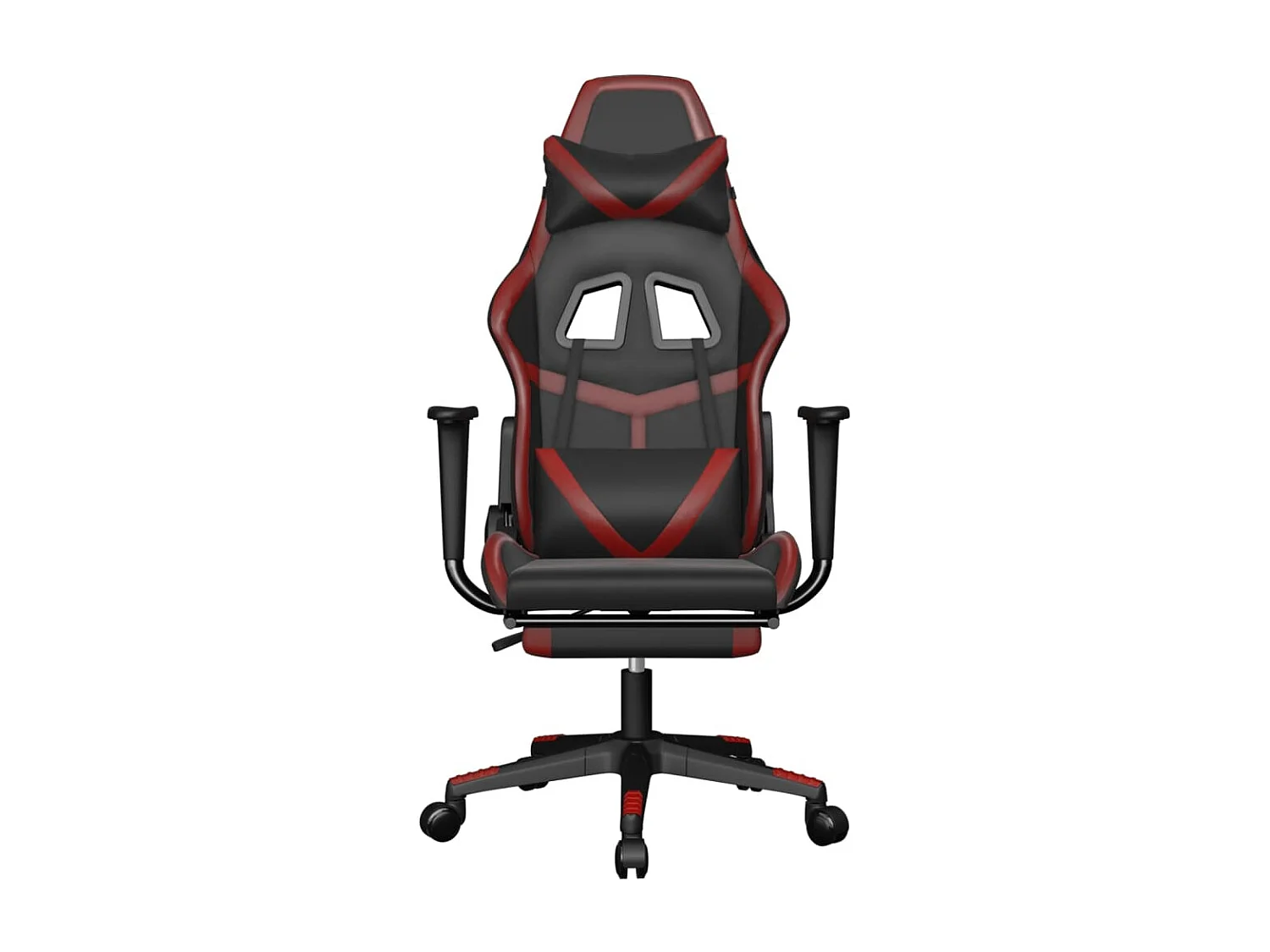 Silla gaming masaje reposapiés cuero sintético negro rojo tinto
