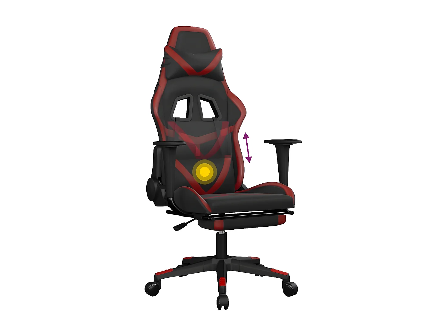 Silla gaming masaje reposapiés cuero sintético negro rojo tinto
