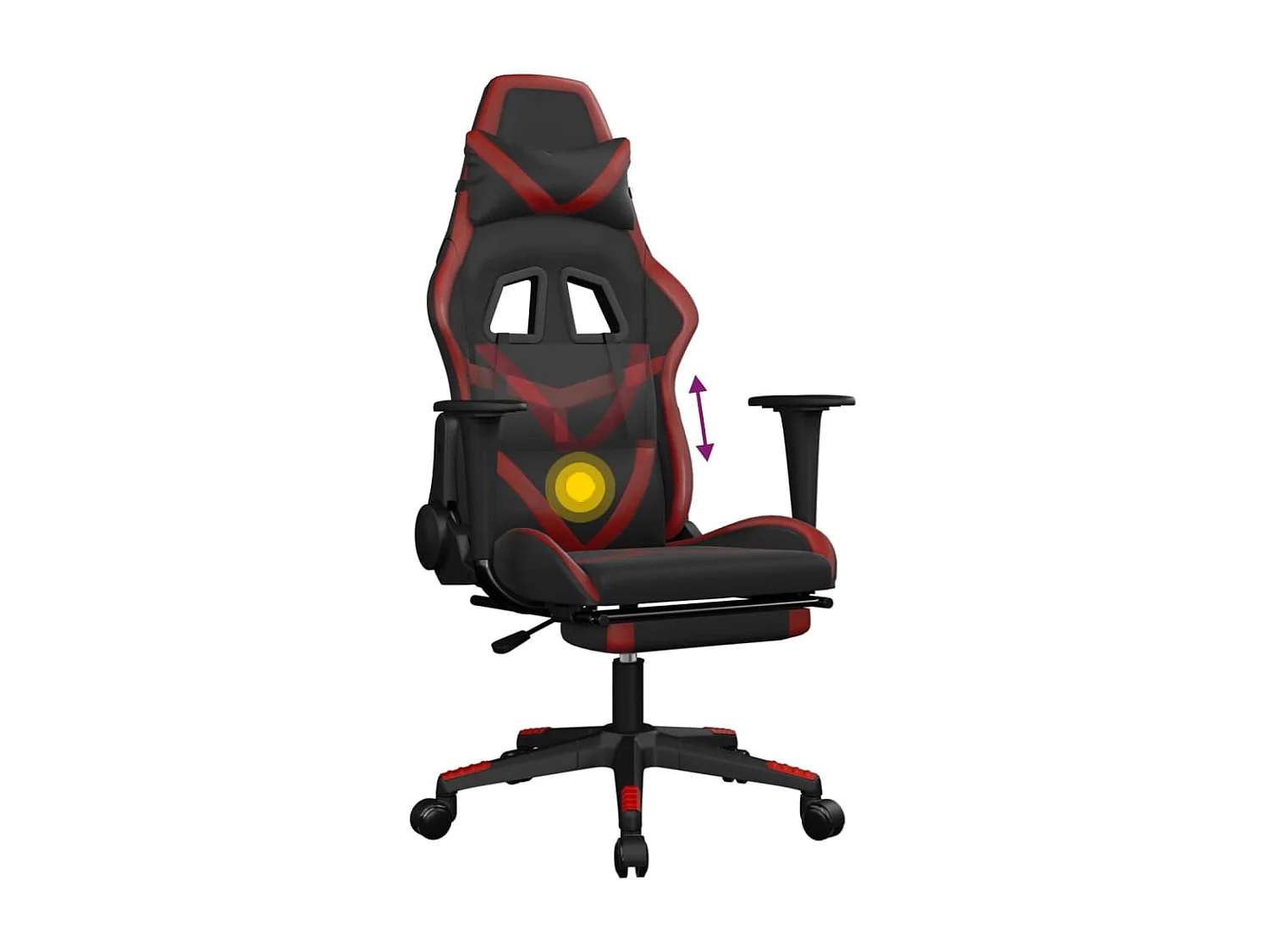Silla gaming masaje reposapiés cuero sintético negro rojo tinto