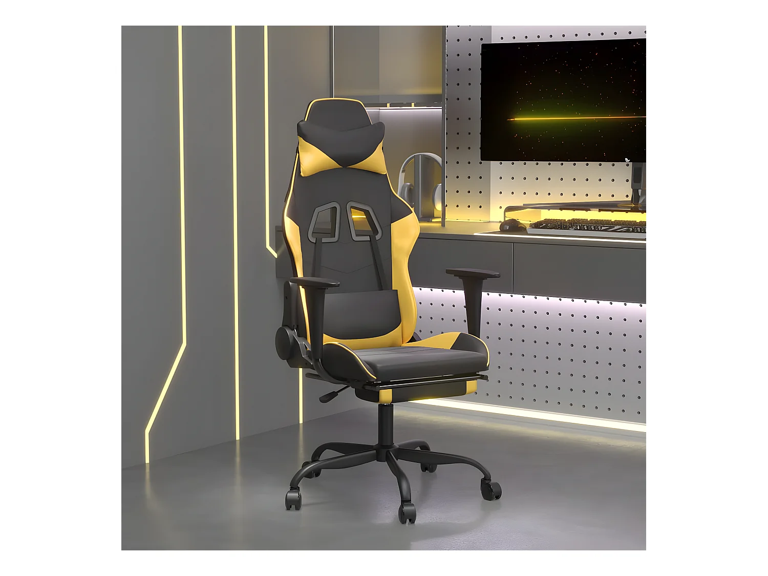 Chaise de jeu de massage avec repose-pied Noir&Doré Similicuir