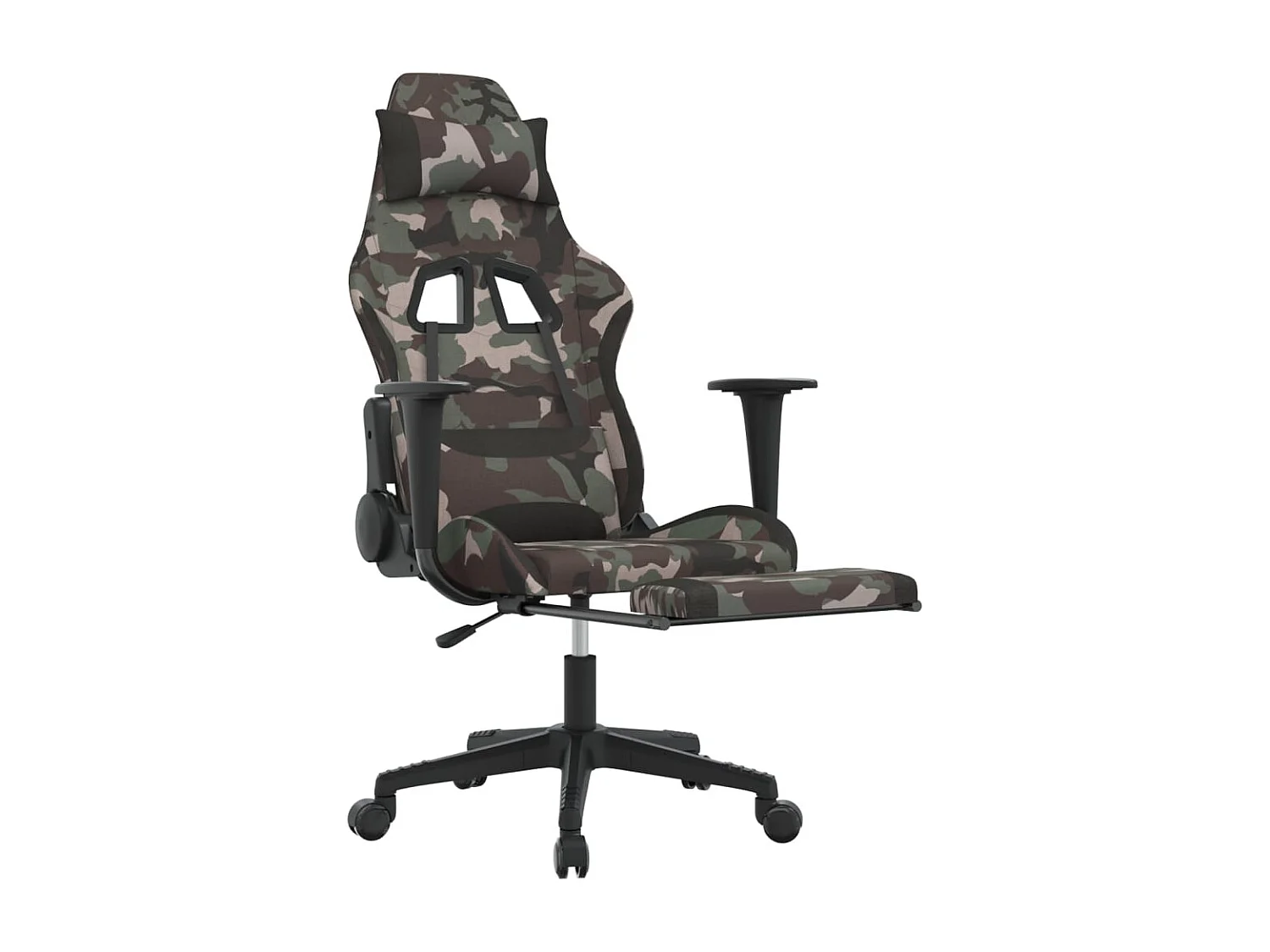 Silla gaming con reposapiés tela negro y camuflaje