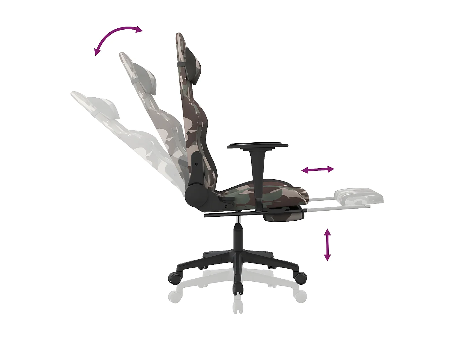 Silla gaming con reposapiés tela negro y camuflaje