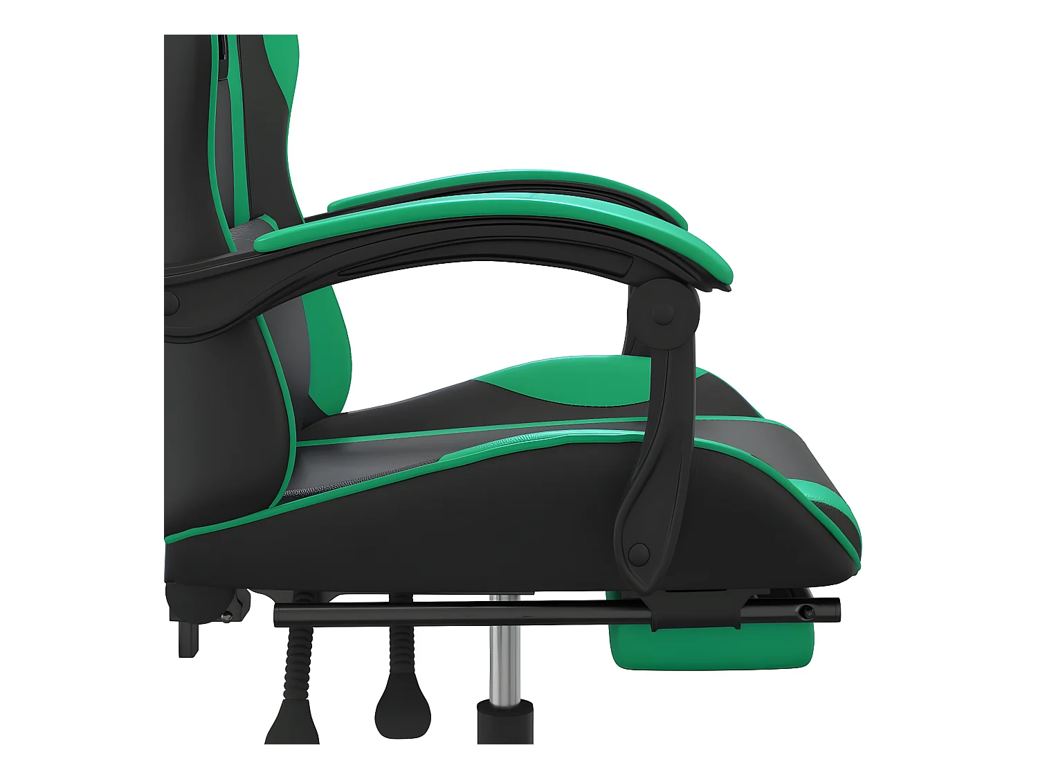 Silla gaming giratoria y reposapiés cuero sintético negro verde