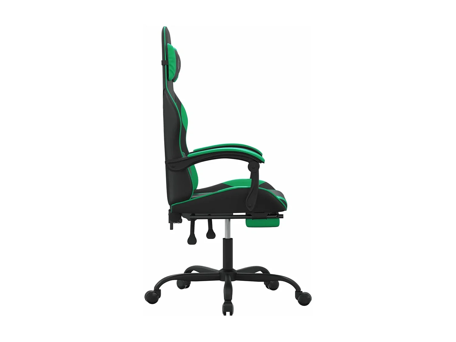 Silla gaming giratoria y reposapiés cuero sintético negro verde