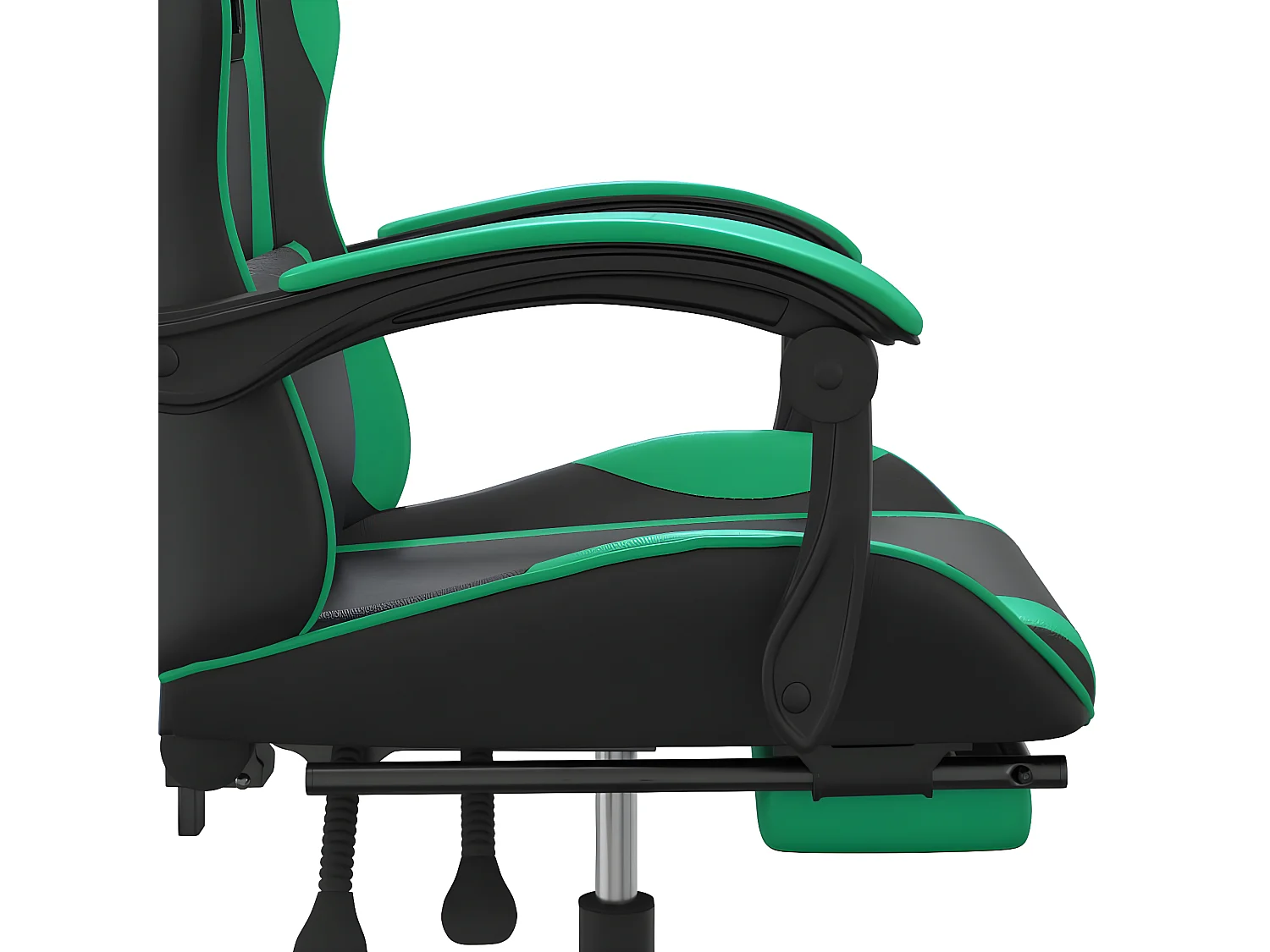Silla gaming giratoria y reposapiés cuero sintético negro verde