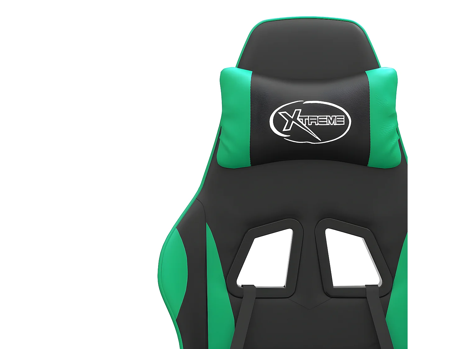 Silla gaming giratoria y reposapiés cuero sintético negro verde