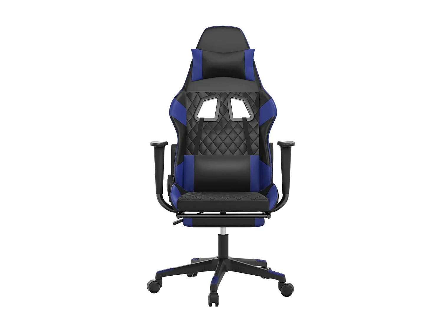Silla gaming con reposapiés cuero sintético negro azul