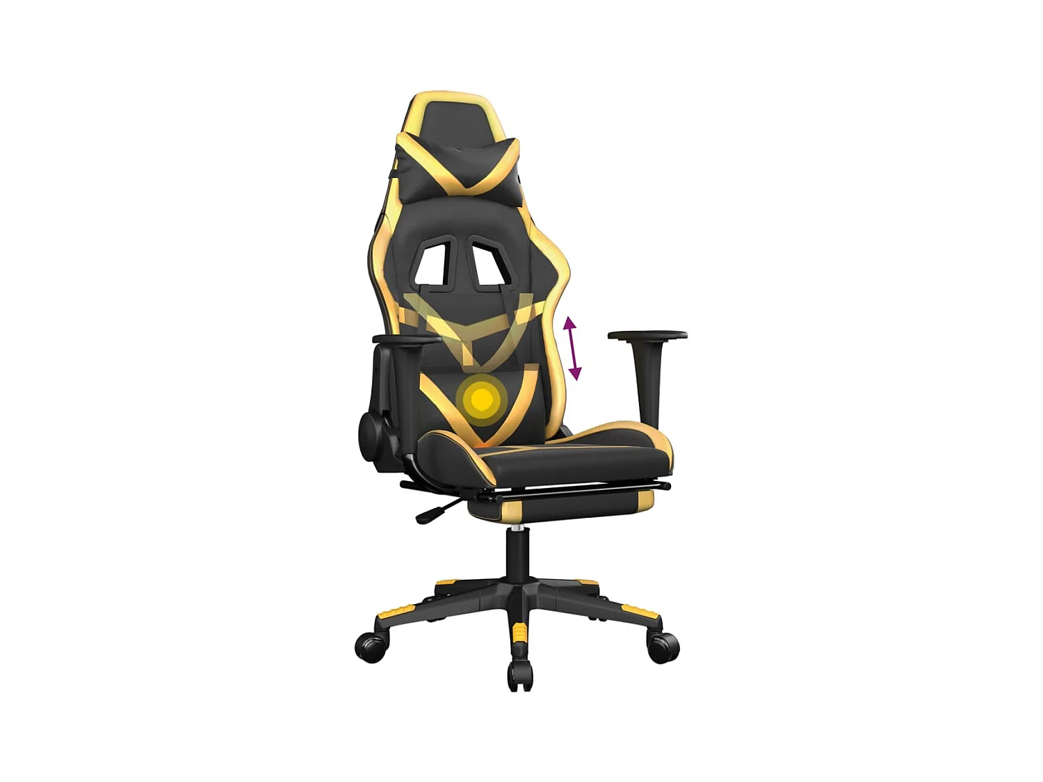 Cadeira gaming c/ apoio pés couro artificial preto e dourado