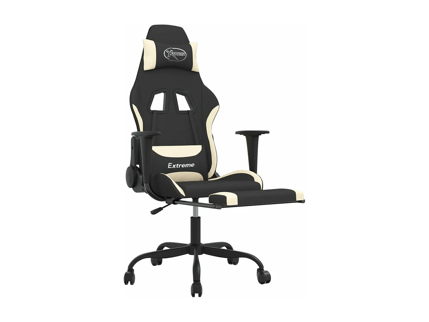 Chaise de jeu de massage avec repose-pied Noir et crème Tissu