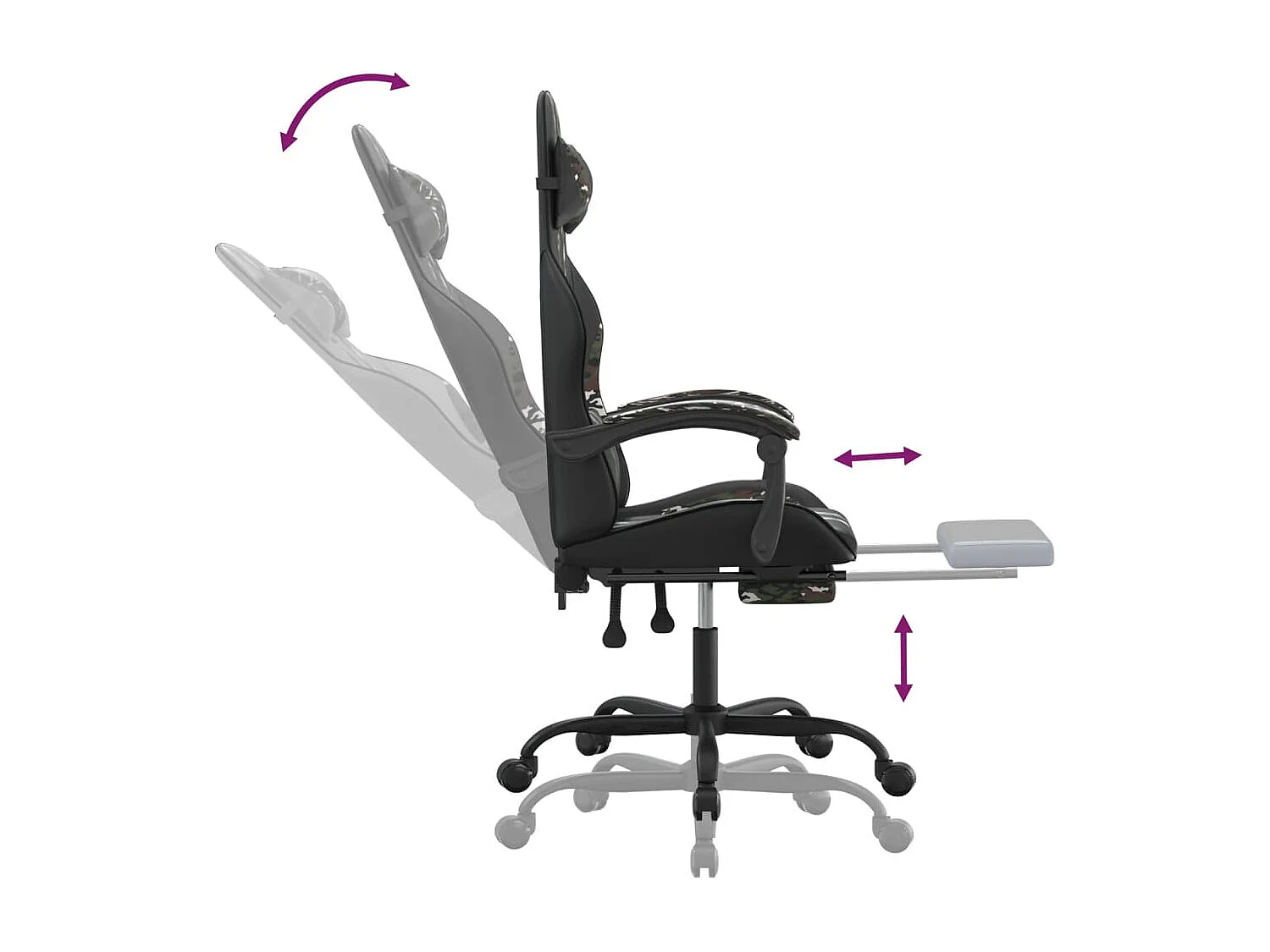Silla gaming con reposapiés cuero sintético negro camuflaje