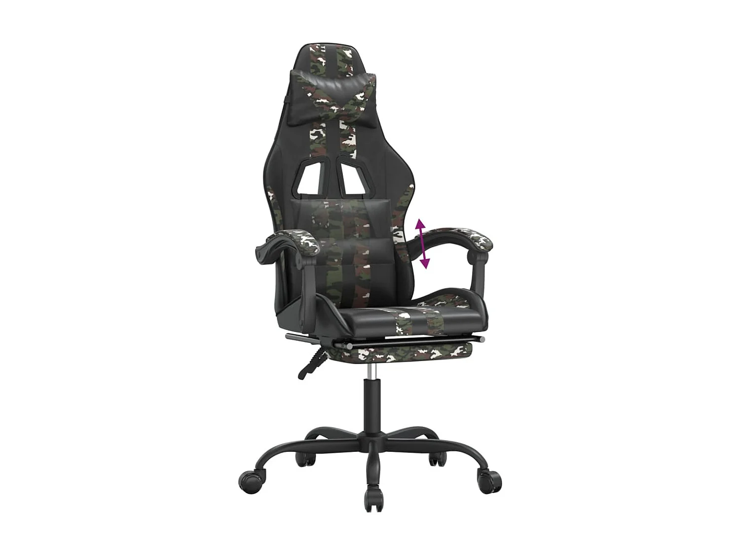 Silla gaming con reposapiés cuero sintético negro camuflaje